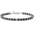 Ganbatte Handmade Beaded Bracelet, Natural Stone and Silver Stainless Steel, Boho Style Women's Jewelry - color: Obsidian/Black Ice