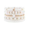 RISHEGAE Heishi Beaded Stretch Bracelets for Women Stackable Polymer Clay Beads Bracelets Friendship Boho Summer Beach Bracelet Jewelry Set - color: B-White Set
