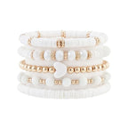 RISHEGAE Heishi Beaded Stretch Bracelets for Women Stackable Polymer Clay Beads Bracelets Friendship Boho Summer Beach Bracelet Jewelry Set - color: B-White Set