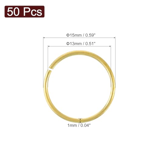 uxcell 50Pcs Open Jump Rings, 15mm/0.59" OD Brass Jump Ring Connectors 1mm Thick O Rings for Necklaces Bracelet Jewelry Making Keychain DIY Craft, Gold Tone - size: 15mmx1mm
