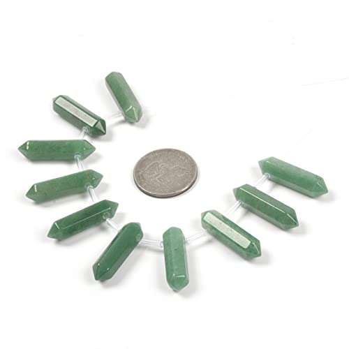 Green Aventurine 32mm Natural Gemstone Hexagonal Wand Jewelry Making Crystal Pointed Chakra Reiki Healing Beads 2mm Hole Drilled(Pack of 10) - color: Green Aventurine
