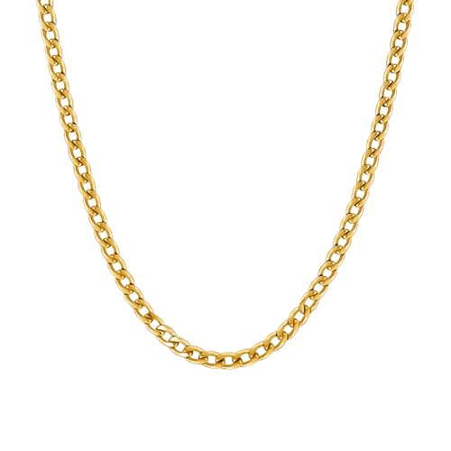 Silver Chain for Men Stainless Steel Men's Necklaces Chain Cool Diamond Cut Cuban Link Chain for Men Hip-Hop Jewelry 4mm/6mm 17/18/20/22/24/26 Inches - color: 4mm-gold, size: 26
