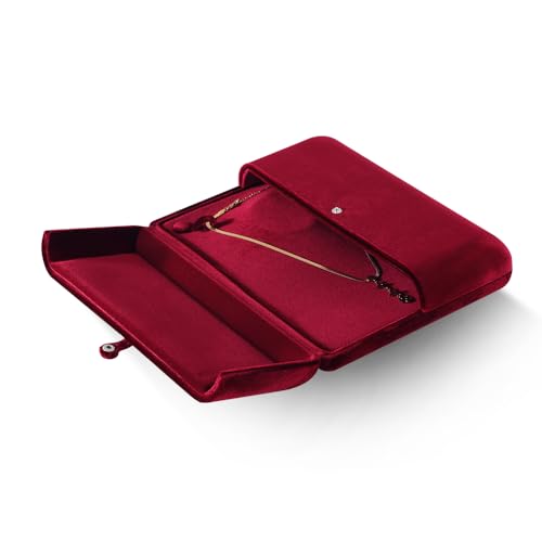 Resilient Velvet Large Necklace Box, Jewelry Organizer for Women Girls Bridal, Anti-Tangle Pendant Necklace Storage Case for Home Wedding Proposal Engagement Retail Display (Red) - color: Red, size: Large Necklace Box