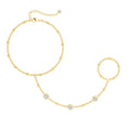 CHESKY 14K Gold Plated Hand Chain Bracelets for Women Set - Dainty Finger Ring Bracelet Stack Adjustable Hand Chains Durable Beaded Bracelets Trendy Simple Body Jewelry Gift for Women - style: 1CZ bracelet-gd