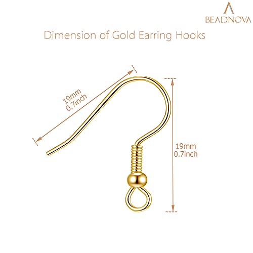 BEADNOVA Fish Hook Earring Hooks 150pcs Earring Findings with Backs for Ear Wire Supplies Earwire Making DIY (150pcs Gold Ear Wires and 150 pcs Backs, Total 300pcs) - color: Gold, size: 150pcs