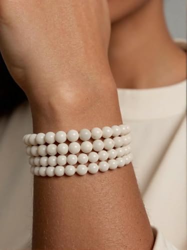 Stone Beads, 45pcs Matte White Quartz, 8mm Round Loose Beads for Jewelry Making, Bracelets, with Bag, String & Card - color: Matte White Quartz, size: 8mm