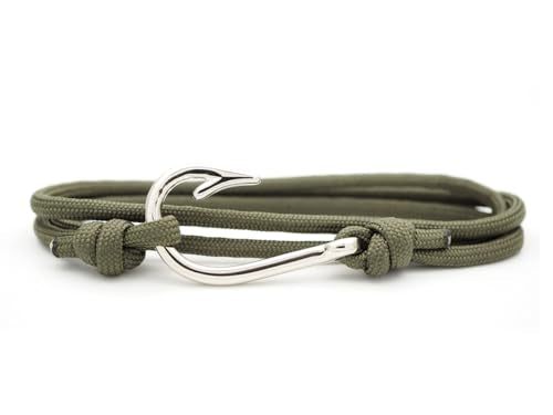 CRAFTMEMORE Fish Hook Pendant Bracelet - Made with 550 Military Paracord, Adjustable Bracelet & Anklet - color: Olive Drab