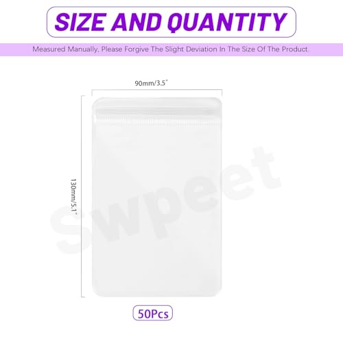Swpeet 50Pcs 3.54"×5.1" Thick Clear PVC Jewelry Bags, Self Adhesive Portable Travel Jewelry Organizer, Plastic Jewelry Storage Bags, Transparent zipper bags, Anti Tarnish Lock Pouch for Ring Earrings - style: 9×13CM