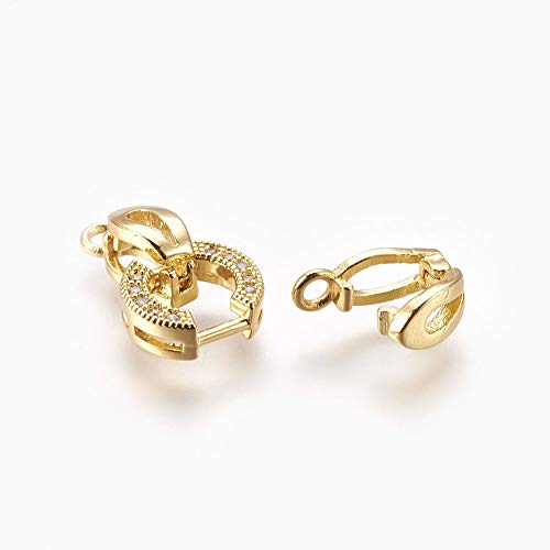 CHGCRAFT 5 Set 25.5mm Real 18K Golde Plated Brass Micro Pave Cubic Zirconia Fold Over Clasps Oval Shaped Long-Lasting Golden Plated Clasps for Earrings Bracelet Jewelry Making Pendant Connector