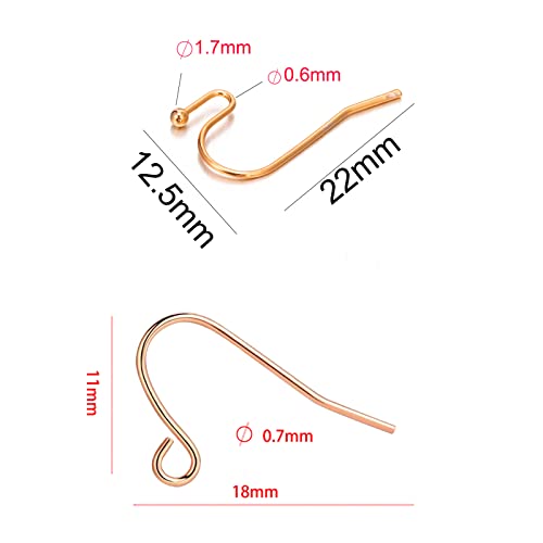 Rose Gold Earring Hooks - 630 pcs Earring Making kit with 14k Gold Hypoallergenic Earring Hooks, Jump Rings and Clear Rubber Earring Backs for DIY Jewelry Making - color: Regular Mixed Color