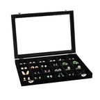 Wudygirl Jewelry Organizer 24 Grid Jewelry Tray with Clear Lid Velvet Jewelry Box Earrings Holder Organizer Jewelry Display Case (Black 24 Grid) - style: 24 Grid Tray