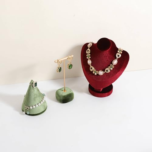 Velvet Necklace display stand for Selling, Jewelry Bust Mannequin for Show, Small Necklace Holder Stand【Red】 - color: Red