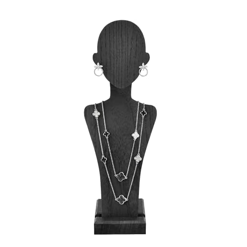 MOOCA Portable Wooden Mannequin Jewelry Stand, Jewelry Display Organizer for Earrings & Multiple Necklace, Black Color