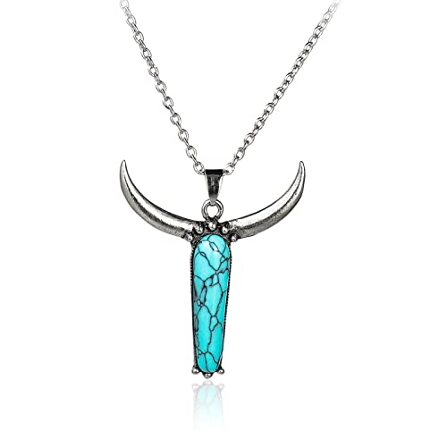 Pingyongchang Natural Turquoise Necklace Boho Bead Silver Cross Vintage Statement Pendant Necklace Handmade Turquoise Western Necklaces Jewelry for Women - color: K