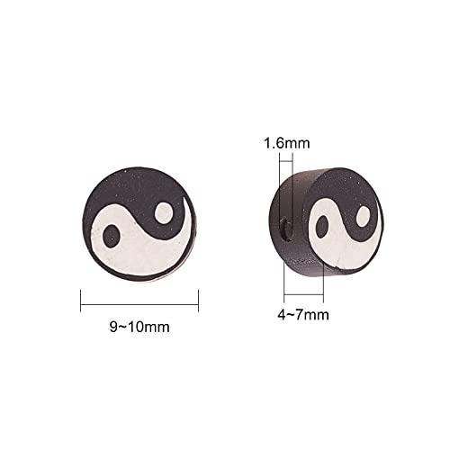 Airssory 100 Pcs Black and White Manmade Polymer Clay Soft Beads Flat Round with Taiji Ying Yang Sign Loose Bead Spacer for Lucky Jewelry Making - color: Yin Yang Beads_Black and White