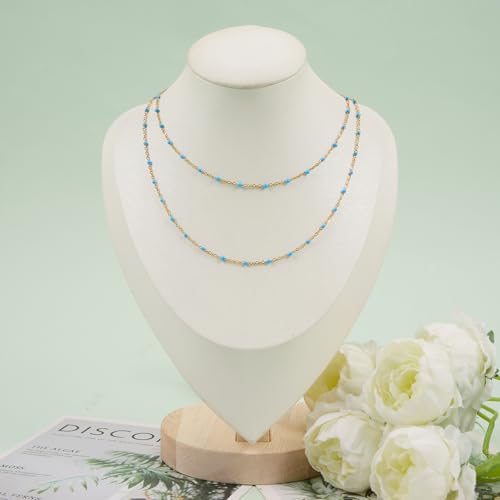 UMAOKANG 10 Meters Light Blue Enamel Bead Chains for Jewelry Making Gold Plated Stainless Steel Chain Bulk on Spool - color: Light Blue Bead-Gold