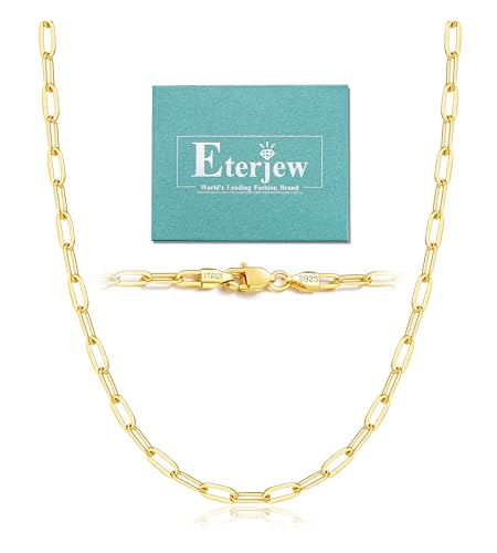 18K Gold Plated and 925 Sterling Silver Paperclip Chain Necklace for Women, 3mm 4mm Women's Chain Necklace, World's Top Craftsmanship Necklace for Women 16 18 20 22 24 26 Inch - color: 3mm Yellow Gold, size: 24 Inch