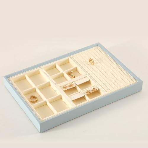 Dark Blue Jewelry Display Tray Ring Necklace Earring Bangle Organizer Multifunctional Storage Case for Jewelry Showcase (Long 6 Grids Tray(beige)) - color: 28-6 Gird Tray