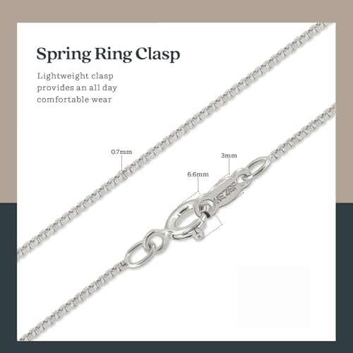 KEZEF 925 Sterling Silver Box Chain Necklace for Women & Men, 0.7mm Thin Chain Necklace, Available in Sterling Silver, Gold Plated & Rose Gold Plated Finishes, Made in Italy - color: Sterling Silver, size: 24 Inch