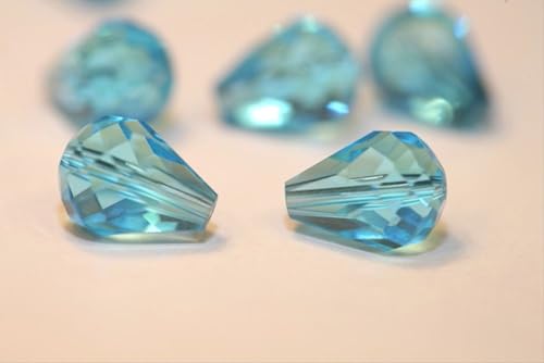 24pcs Adabele Austrian 8mm Faceted Teardrop Loose Crystal Beads Aquamarine Blue Compatible with 5500 Swarovski Crystals Preciosa SST-810 - color: Aquamarine Blue, size: 8mm x 6mm - 24pcs