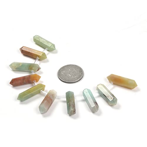 Amazonite 32mm Natural Gemstone Hexagonal Wand Jewelry Making Crystal Pointed Chakra Reiki Healing Beads 2mm Hole Drilled(Pack of 10) - color: Amazonite