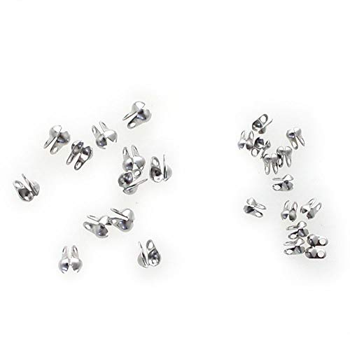 E-outstanding 200-Pack Clamshell Endcap Calottes Crimp End Cap Connector Clasp Fitting Ball Chain Calotte End Crimps Beads Connector Components for DIY Jewelry Making 3.2mm, Silver - color: Silver