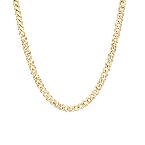 WomenGifts Cuban Link Chain Necklace for Women, Waterproof 14k Gold Silver Plated Chain Choker, Non Tarnish Stainless Steel Jewelry, 3.5/5/6/8/11mm,14/16/18 Inch Thin&Chunky&Thick - color: Gold, style: 5MM-16"