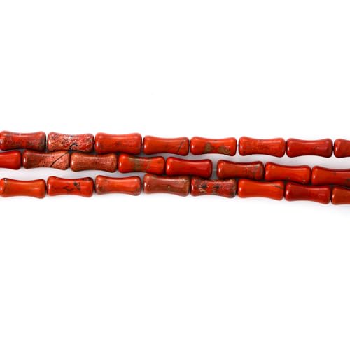 5x12mm Natural Red Stone Bamboo Shape Gem Healing Energy Loose Spacer Beads for DIY Necklace Bracelet Earring - color: Red Stone