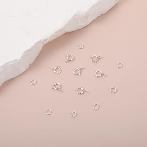 7 Sets 925 Sterling Silver Necklace Clasps and Closures 5mm Spring Ring Clasp Jewelry Clasps with Closed Jump Rings 4mm for Bracelet Necklace Extender Connectors for Jewelry Making Repair