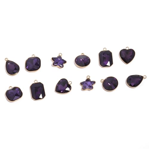 Song Xi Red Shape Random Charms For Jewelry Making Clear Crystal Charms Pendants Bracelets Necklace Earrings Bulk Keychain Arts And Crafts Diy Birthday Gifts For Women AB Color 12pcs - color: Random Shapes - Deep Purple