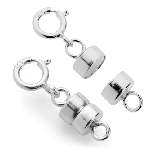 Jewelili Sterling Silver Round Magnetic Clasp Converter | Converts Necklaces or Bracelets with Spring Ring Clasp | 2 Pieces | Gift Box Included | Timeless Fashion Jewelry - color: Sterling Silver, size: 2 Clasp