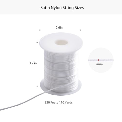 Markcain 2mm x 110 Yards White Nylon Cord, Nylon String Beading Thread for Bracelets, Necklace and Wind Chime Crafts - size: White