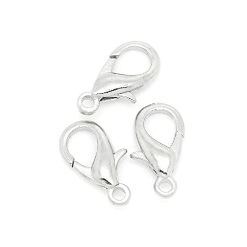 Yueton Curved Lobster Clasps-100pcs 7x12mm Silver Plated Lobster Claw Clasps DIY Jewelry Fastener Hook,Necklace DIY Fasteners (Silver) - color: Silver