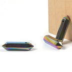 Metallic Rainbow Coated Hematite 32mm Natural Gemstone Hexagonal Wand Jewelry Making Crystal Pointed Chakra Reiki Healing Beads 2mm Hole Drilled(Pack of 10) - color: Metallic Rainbow Coated Hematite
