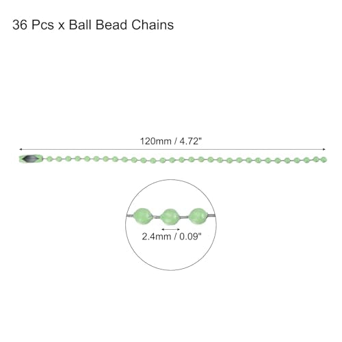 MECCANIXITY Ball Bead Chain Beaded Necklace Chains 5 Inch Adjustable Metal Ball Chains 2.4mm/0.1inch Keychain for Jewelry Making,DIY Craft Projects,Pack of 36(Light Green) - color: Light Green
