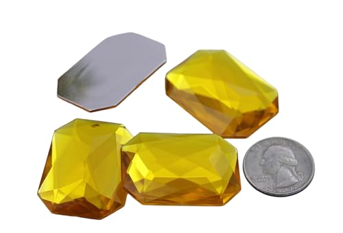 Allstarco 40x30mm Gold Topaz A02 Large Flat Back Octagon Acrylic Rhinestones Cosplay Costume Gems Plastic Jewels Embelishments DIY Crafts Gemstones - 4 Pieces - color: Gold Topaz A02