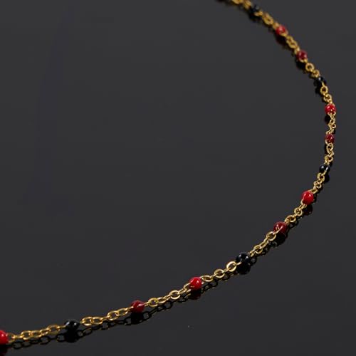 UMAOKANG 33 Feet Stainless Steel Jewelry Making Chain Black Red Enamel Beaded Cable Chains Bulk on Spool - color: Blak Red-Gold