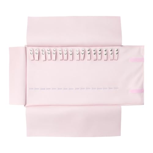 UnionPlus Travel Jewelry Roll, Faux Leather Necklaces Organizer Bag, Elastic Band and Anti-winding, Petal Pink - color: Leather Petal Pink, size: Medium