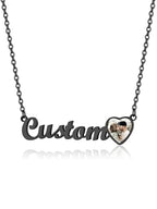 GoldChic JEWELRY Name Necklace Personalized for Men, Womens Custom Name Plate Chain, Stainless Steel Customized Old English Nameplate Choker with Curb Chains Custom, 16 inches to 30 inches - color: Photo & Rolo Chain 1.8 mm -Black