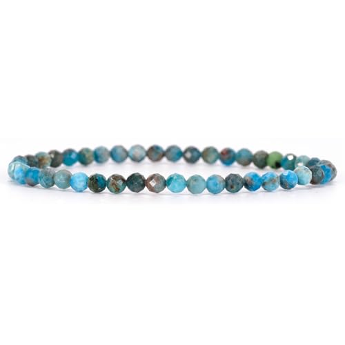Angelstones Natural Gemstone Small Beaded Stretch Bracelet, 4mm Faceted Round Beads, Crystal Healing Bracelet for Women - color: Blue Apatite