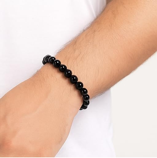 Natural Black Onyx Bracelet for Men & Women, 8mm Genuine Black Stone Beaded Bracelet, Stretch Protection Crystal Bracelet, Anxiety Relief, Gift
