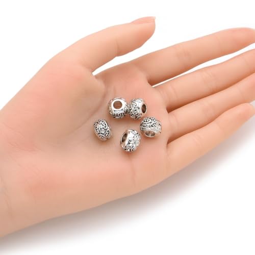 40pcs Ancient Lock Symbol of Protection Large Hole Loose Round Beads (4.5mm Hole) Antique Silver Metal Spacer for DIY Craft Jewelry Making MEC-D8 - size: Ancient Lock