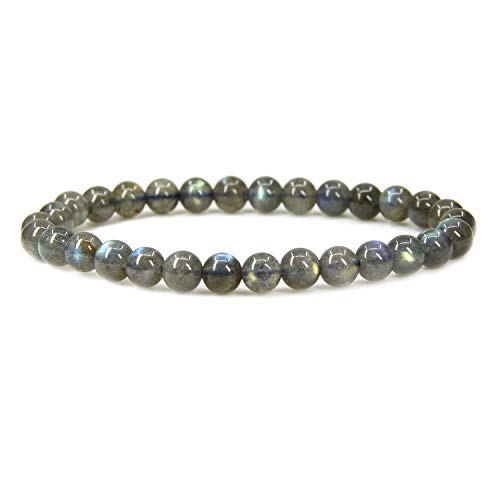 Angelstones Handmade Natural Healing Gemstone 6mm Round Beads Stretch Crystal Bracelet 7 Inch Unisex - color: Labradorite