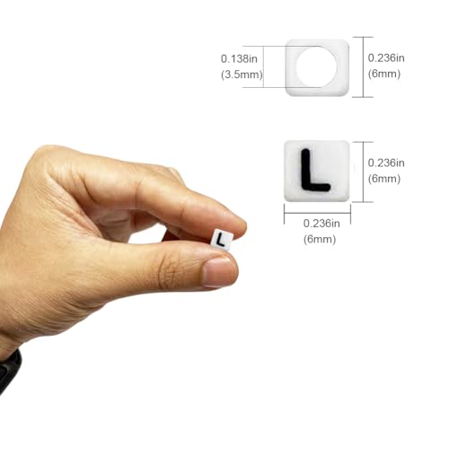 600PCS 6x6mm Square Acrylic Letter Beads L for Friendship Bracelets Jewelry Making, White Acrylic Cube Base with Black Alphabet Beads for DIY Crafts Bracelets Necklaces Key Chains Phone Lanyard - color: Letter L(Black on White)