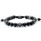 Mens Beaded Bracelet - Stone Jewelry, Black Onyx Hematite Bracelets, Mens Accessories, Adjustable - style: Spectral Night