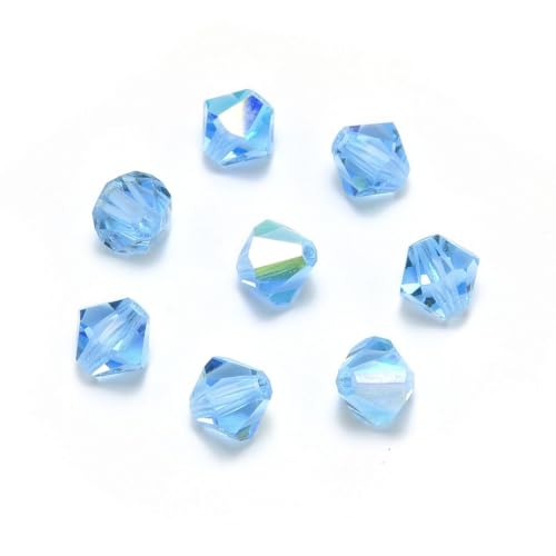 50pcs Authentic Preciosa 6mm Faceted Bicone Crystal Loose Beads Aquamarine AB (Blue) Compatible with Swarovski Elements Crystals for Craft Jewelry Making Pre-B661 - color: Aquamarine AB, size: 6mm (0.24 inch) - 50pcs