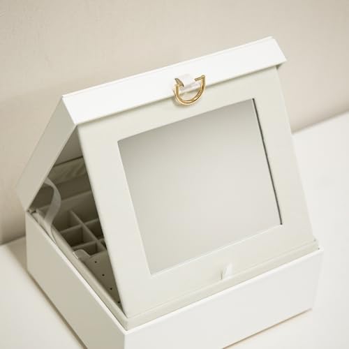 COLLECTIVE HOME - Monogram Jewelry Box with Mirror, Custom Gold Letter Engraving, Elegant Jewelry Organizer with Removable Tray, Gift for Mother’s Day, Girlfriend, Birthday (w) - color: w