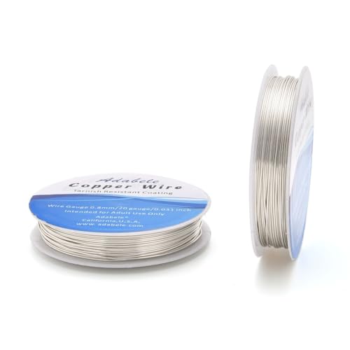 Adabele 19.6 Feet Premium Tarnish Resistant Round Jewelry Wire Copper Beading Wire Spool Bulk (0.8mm/20 Gauge) Sterling Silver Plated for DIY Craft Jewelry Making BF282-8