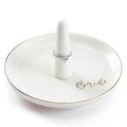 HOME SMILE Ring Holder for Bride-Monogrammed Engagement Gifts for Friends,Birthday Mother's Day Christmas Gifts for Women,Ceramic White - style: Bride