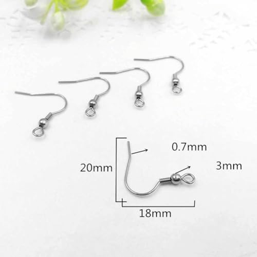 Angoily Earring Hooks 100Pcs Silver Ear Hook Beads with Ball and Coil Titanium Hypoallergenic Earring Findings for DIY Jewelry Making and Women S Dangle Wear Accessories 0.78X0.70 Inch